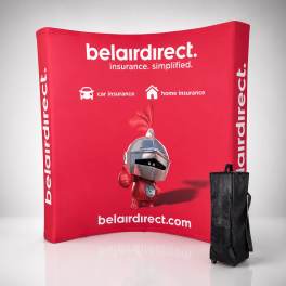 Faltdisplay Economy Textile 3x3 R inkl. Druck für Front und Seitenkappen, inkl. Transporttrolley