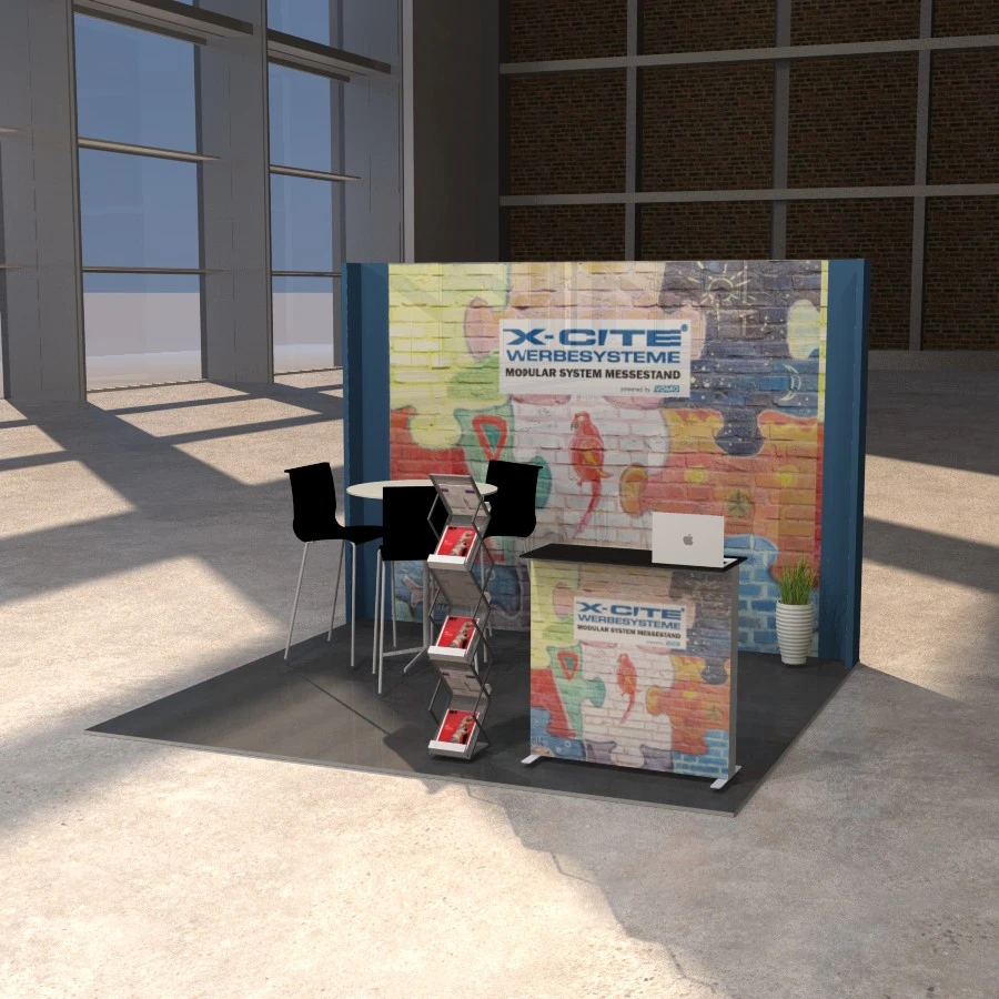 Nachhaltiger Messestand VOMO Medium 3x3 Kopfstand | 300 x 250cm | X-CITE® Werbesysteme